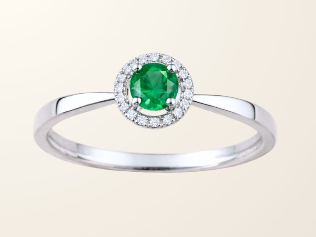 Bague Emma - Or blanc 9cts - Émeraude & Oxydes