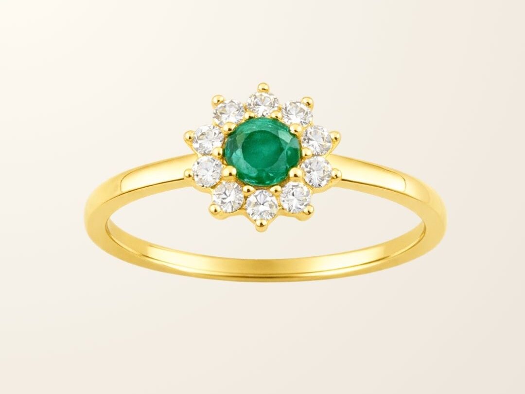 Bague Marguerite Émeraude - Or jaune 18cts & Diamants Naturels