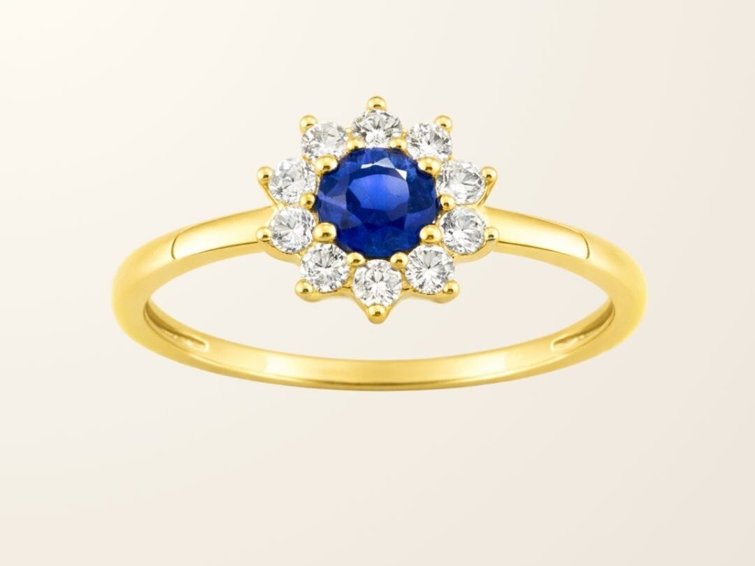 Bague Marguerite Saphir - Or jaune 18cts & Diamants Naturels
