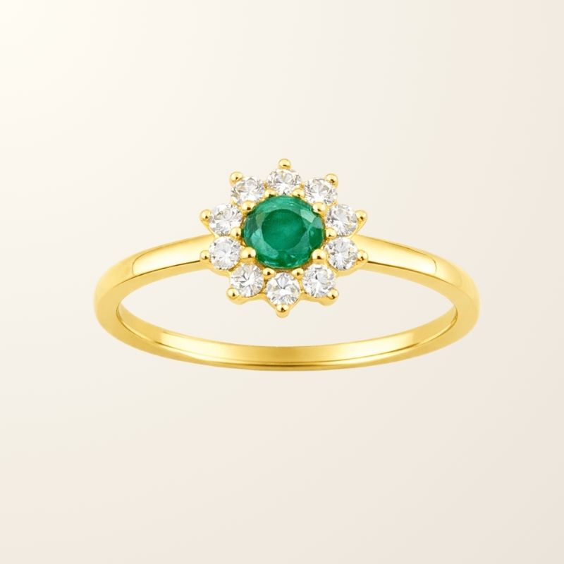 Bague Marguerite Émeraude - Or jaune 18cts & Diamants Naturels