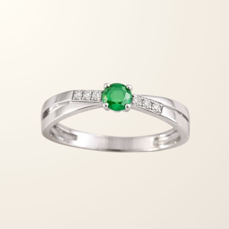 Bague Jade - Or blanc 9cts - Émeraude & Oxydes