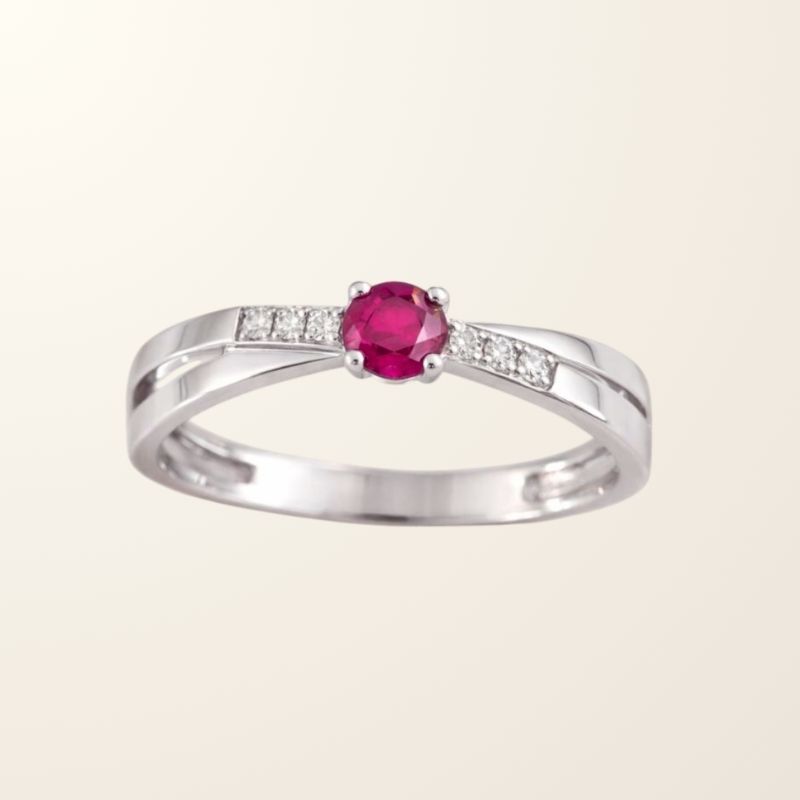 Bague Jade - Or blanc 9cts - Rubis & Oxydes