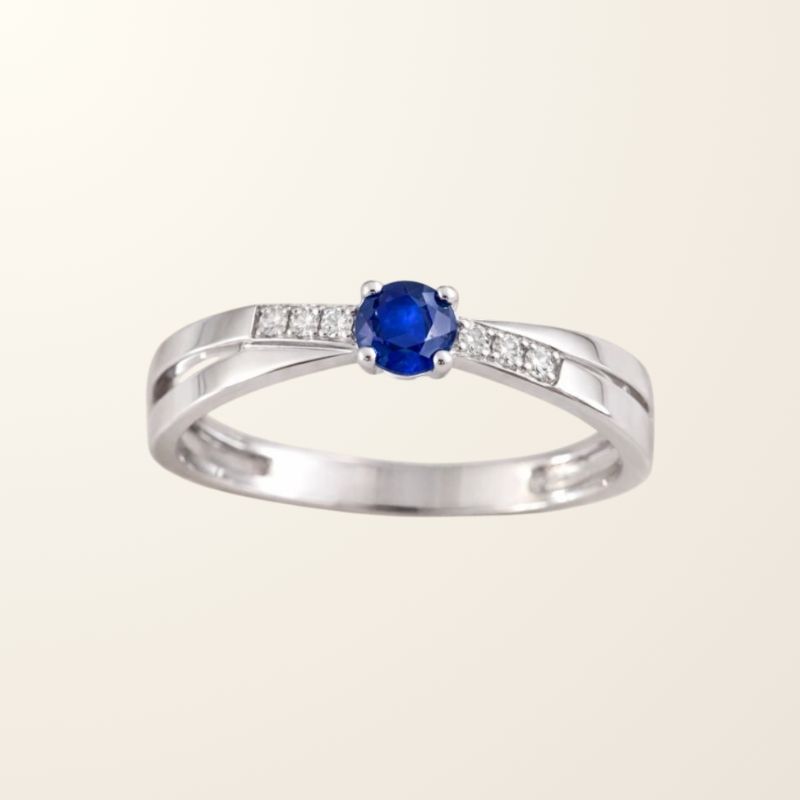 Bague Jade - Or blanc 9cts - Saphir & Oxydes