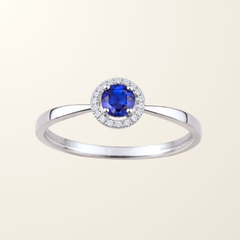 Bague Emma - Or blanc 9cts - Saphir & Oxydes