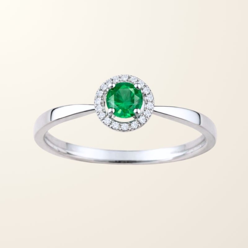 Bague Emma - Or blanc 9cts - Émeraude & Oxydes