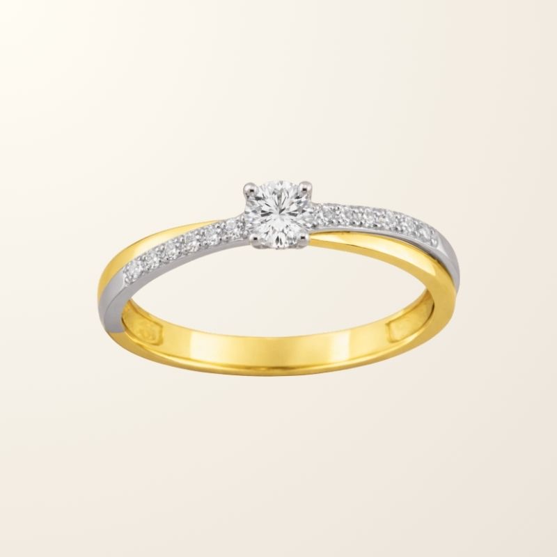 Solitaire accompagné Ava - Or bicolore 9cts & Oxydes