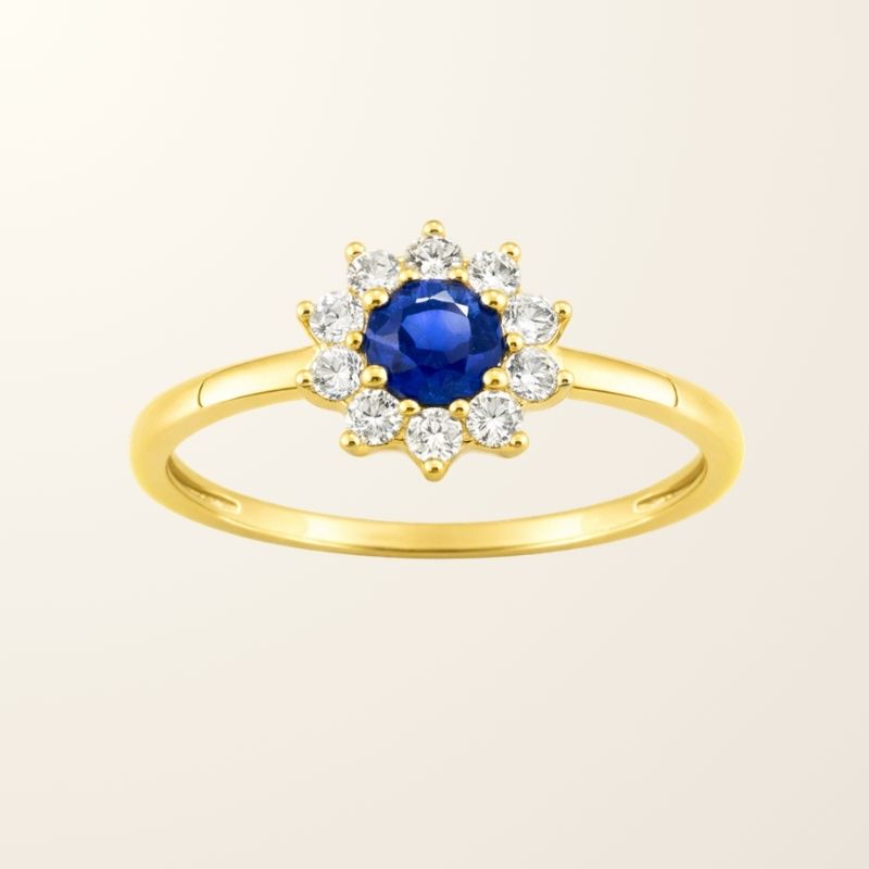Bague Marguerite Saphir - Or jaune 18cts & Diamants Naturels
