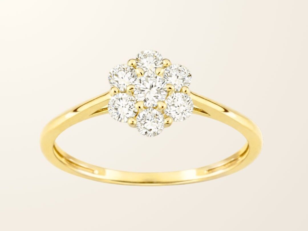 Bague Rose - Or jaune 9cts & Diamants de synthèse