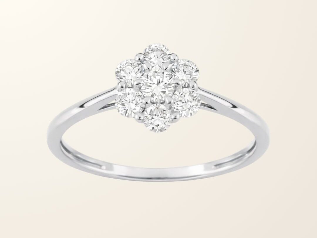 Bague Rose - Or blanc 9cts & Diamants de synthèse