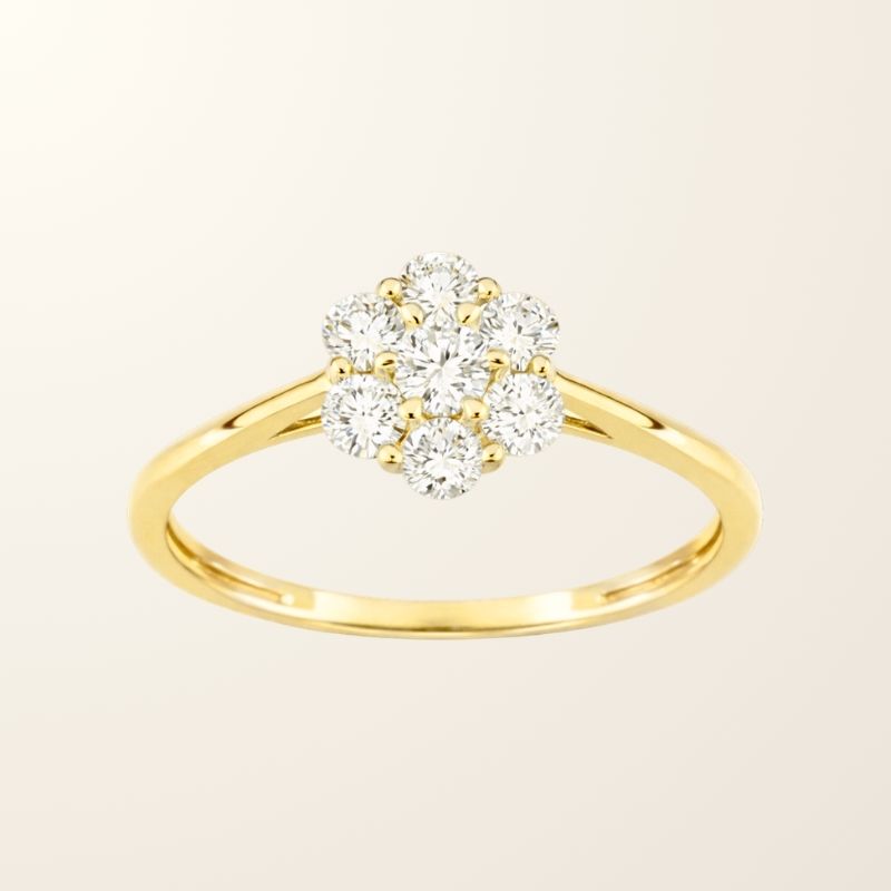 Bague Rose - Or jaune 9cts & Diamants de synthèse