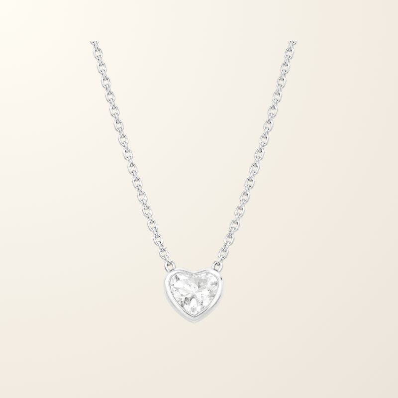 Collier Cœur - Or blanc 9cts & Oxyde