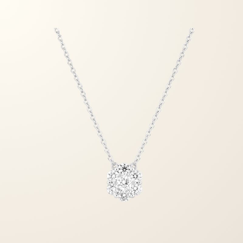 Collier Rose - Or blanc 9cts & Diamants de synthèse
